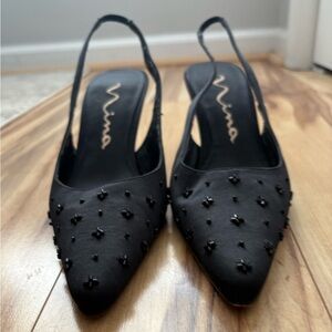 Nina Black Beaded Slingback Heels